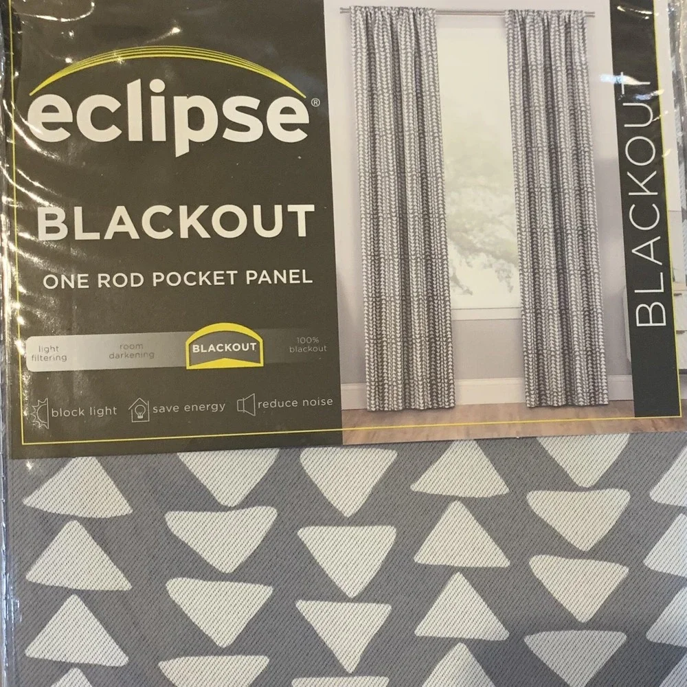 Eclipse Naya Blackout Window Rod Pocket Curtain 37x95 in. Grey One Panel New